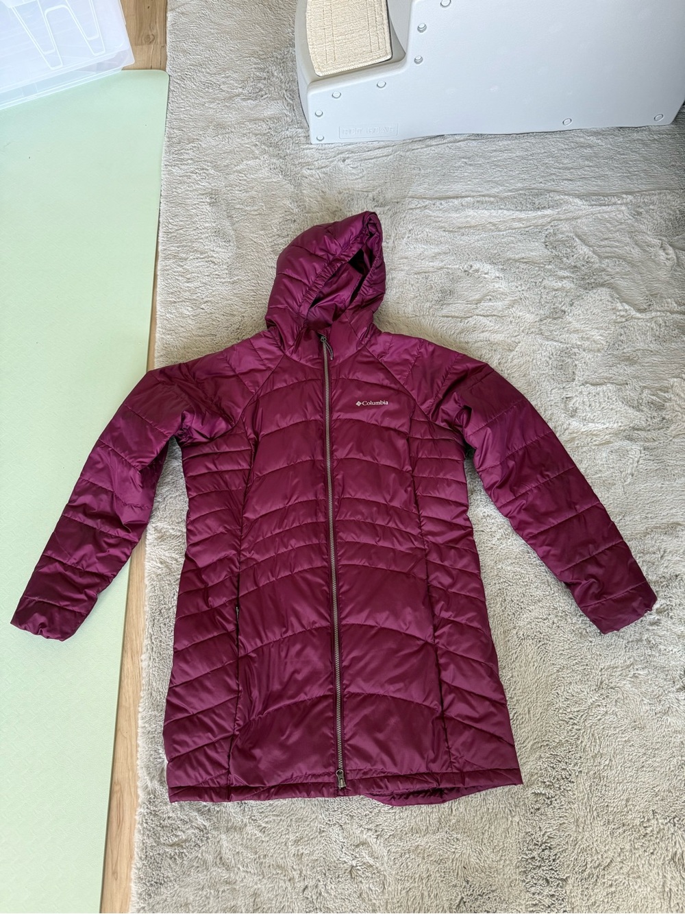 Columbia Women's Burgundy Hooded Long Puffer Jacket